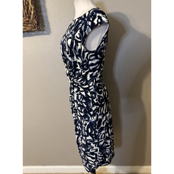 Ralph Lauren Dress 8 Stretch Sheath Blue Ivory Washable Knot Sleeveless NEW - Picture 7 of 11